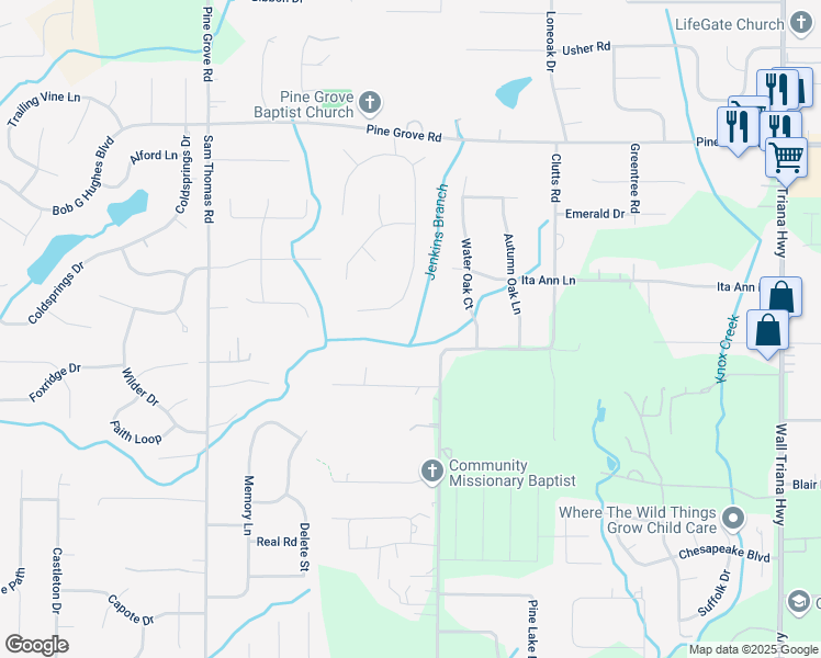map of restaurants, bars, coffee shops, grocery stores, and more near 540 Clutts Road in Harvest