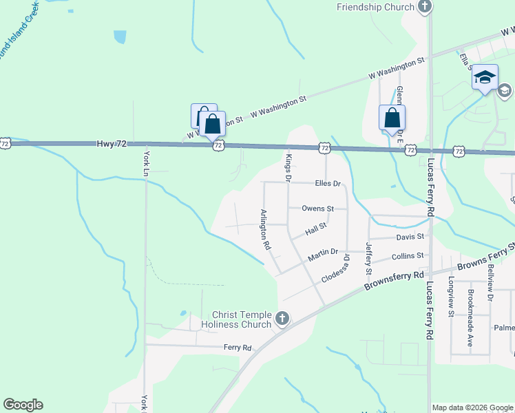 map of restaurants, bars, coffee shops, grocery stores, and more near 15747 Arlington Road in Athens