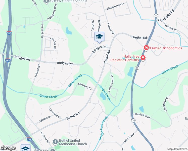 map of restaurants, bars, coffee shops, grocery stores, and more near 2117 Bethel Road in Simpsonville