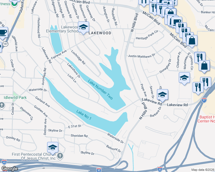 map of restaurants, bars, coffee shops, grocery stores, and more near 3602 Lochridge Road in North Little Rock