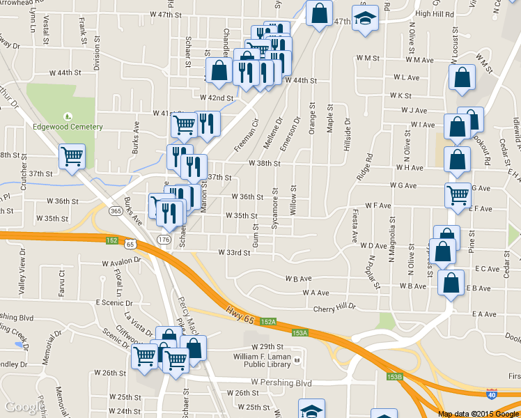 map of restaurants, bars, coffee shops, grocery stores, and more near 3511 Gum Street in North Little Rock