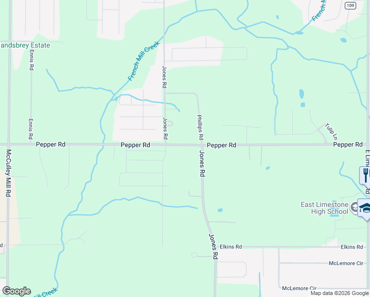 map of restaurants, bars, coffee shops, grocery stores, and more near 26594 Pepper Road in Athens