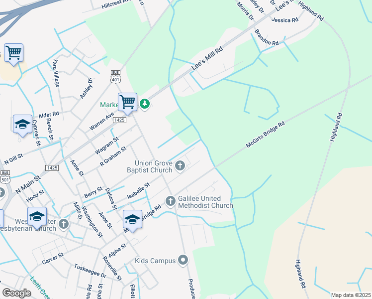 map of restaurants, bars, coffee shops, grocery stores, and more near 1026 Purcell Street in Laurinburg