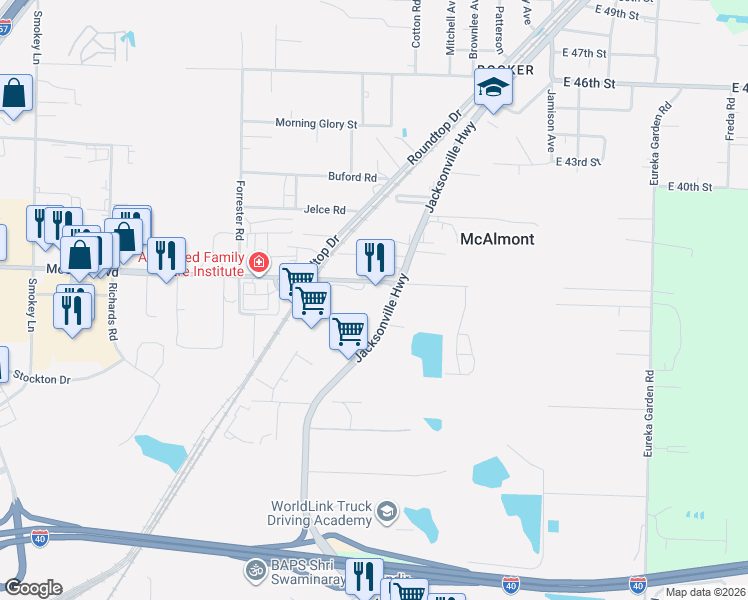map of restaurants, bars, coffee shops, grocery stores, and more near 3805 Arkansas 161 in North Little Rock