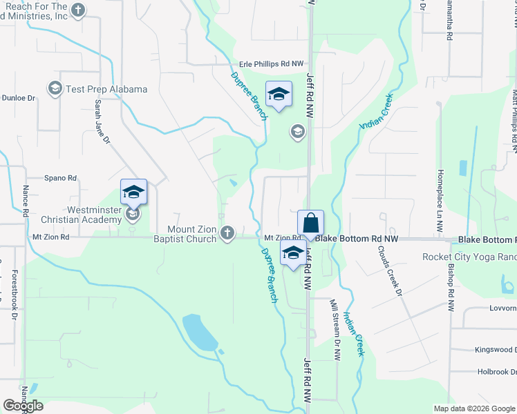 map of restaurants, bars, coffee shops, grocery stores, and more near 138 Tindall Drive in Huntsville