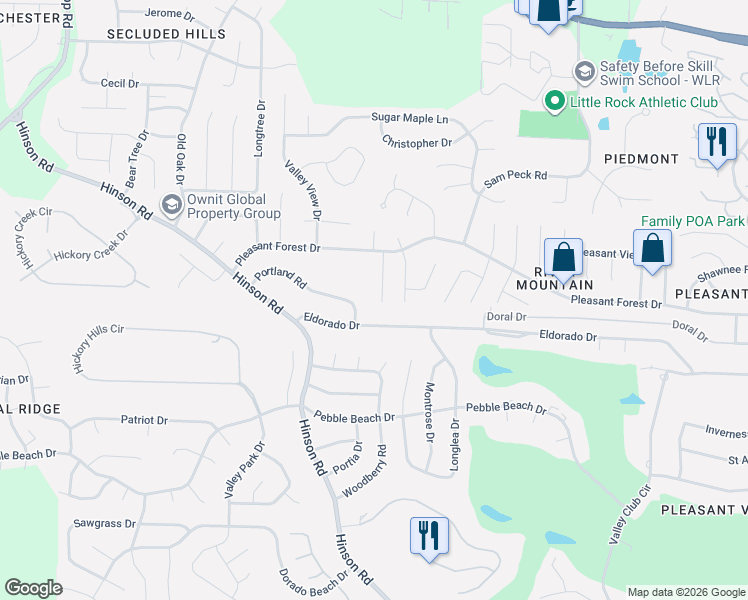 map of restaurants, bars, coffee shops, grocery stores, and more near 28 Portland Road in Little Rock