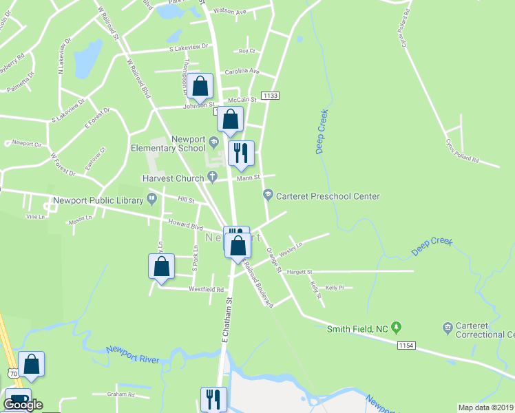 map of restaurants, bars, coffee shops, grocery stores, and more near 904 Church Street in Newport