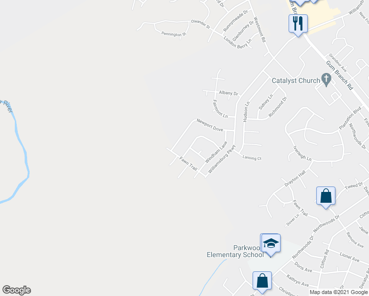 map of restaurants, bars, coffee shops, grocery stores, and more near 202 New Castle Drive in Jacksonville
