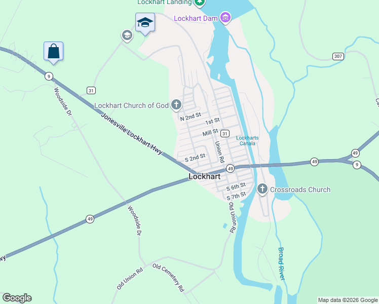 map of restaurants, bars, coffee shops, grocery stores, and more near 128 S Street in Lockhart