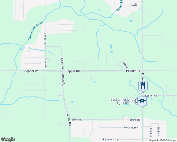 map of restaurants, bars, coffee shops, grocery stores, and more near 26924 Pepper Road in Athens
