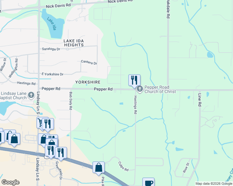 map of restaurants, bars, coffee shops, grocery stores, and more near 22604 Pepper Road in Athens