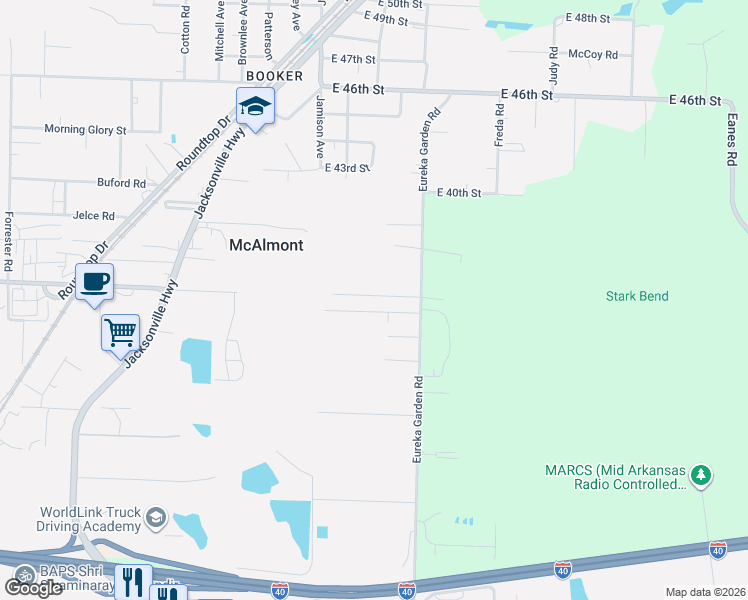 map of restaurants, bars, coffee shops, grocery stores, and more near 6413 Holman Lane in North Little Rock