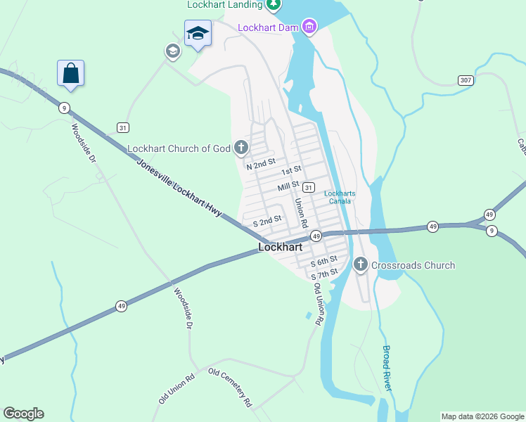 map of restaurants, bars, coffee shops, grocery stores, and more near 128 S Street in Lockhart