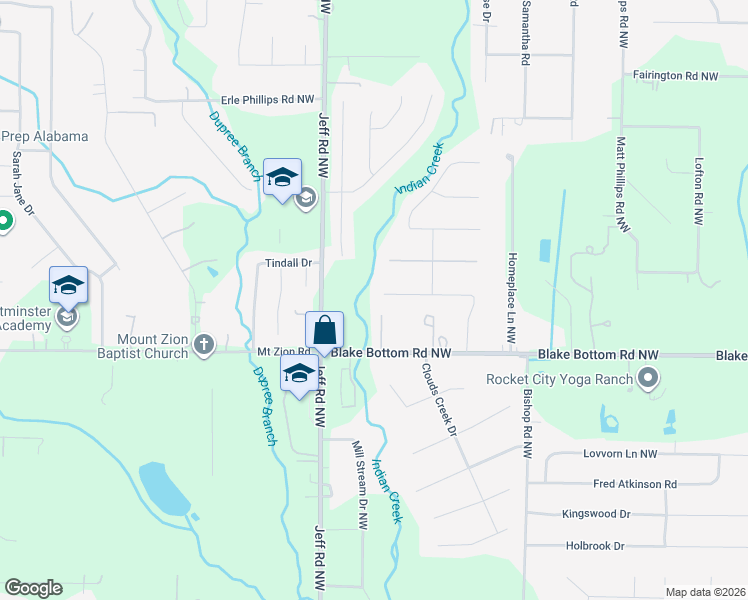 map of restaurants, bars, coffee shops, grocery stores, and more near 144 Misty Hollow Way in Huntsville