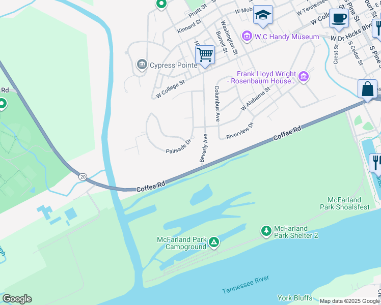 map of restaurants, bars, coffee shops, grocery stores, and more near 441 Palisade Drive in Florence