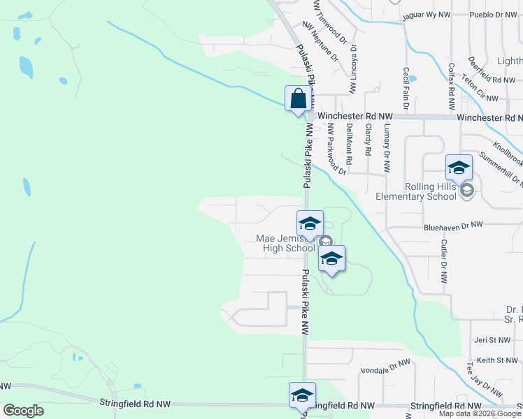 map of restaurants, bars, coffee shops, grocery stores, and more near 3618 Northwest Stag Run Drive in Huntsville