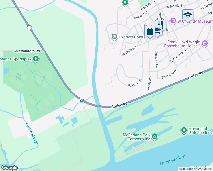 map of restaurants, bars, coffee shops, grocery stores, and more near 441-497 Palisade Drive in Florence
