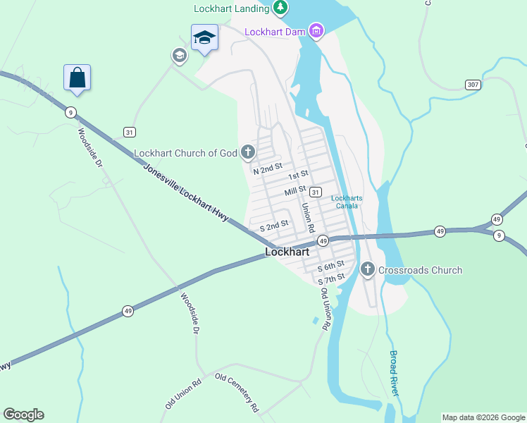 map of restaurants, bars, coffee shops, grocery stores, and more near 128 S Street in Lockhart