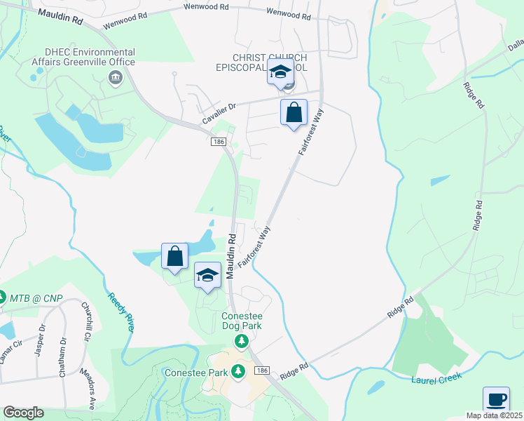 map of restaurants, bars, coffee shops, grocery stores, and more near 460 Fairforest Way in Greenville