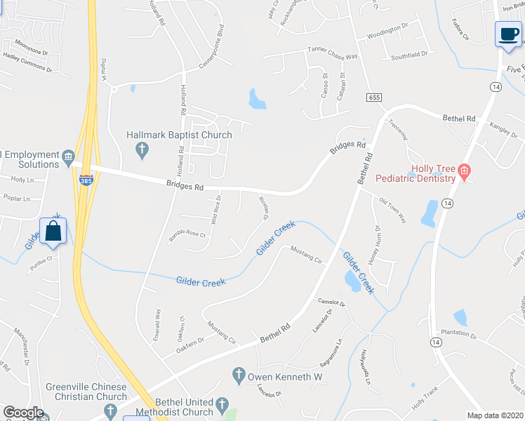 map of restaurants, bars, coffee shops, grocery stores, and more near 108 Ricelan Drive in Simpsonville