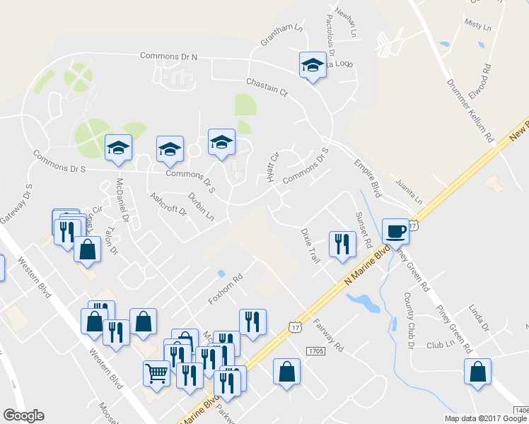 map of restaurants, bars, coffee shops, grocery stores, and more near 31 Dixie Trail in Jacksonville