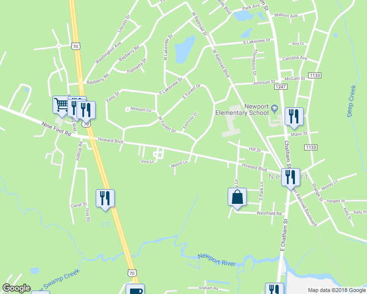 map of restaurants, bars, coffee shops, grocery stores, and more near 316 Howard Blvd in Newport