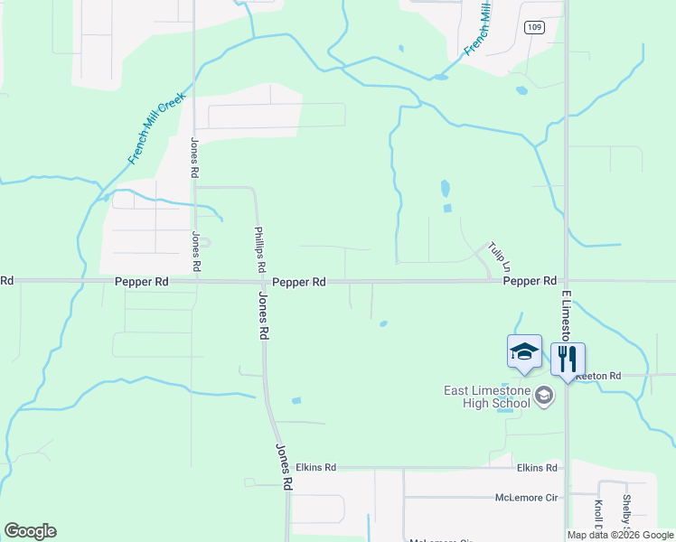 map of restaurants, bars, coffee shops, grocery stores, and more near 26826 Pepper Road in Athens