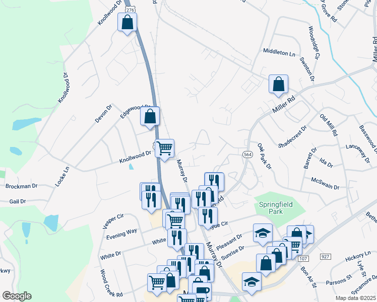 map of restaurants, bars, coffee shops, grocery stores, and more near 101 Murray Drive in Mauldin