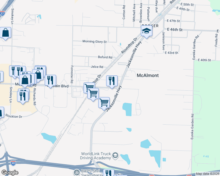 map of restaurants, bars, coffee shops, grocery stores, and more near 3805 Arkansas 161 in North Little Rock