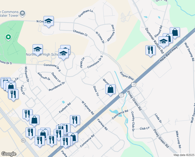 map of restaurants, bars, coffee shops, grocery stores, and more near 334 Sunset Road in Jacksonville