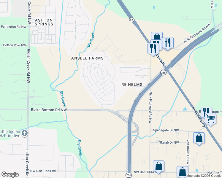 map of restaurants, bars, coffee shops, grocery stores, and more near 7606 Addison Drive Northwest in Huntsville