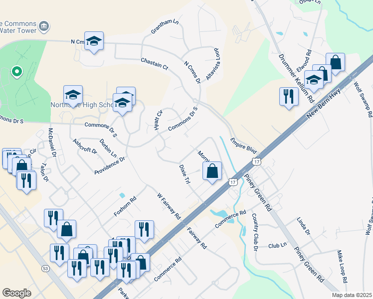 map of restaurants, bars, coffee shops, grocery stores, and more near 334 Sunset Road in Jacksonville