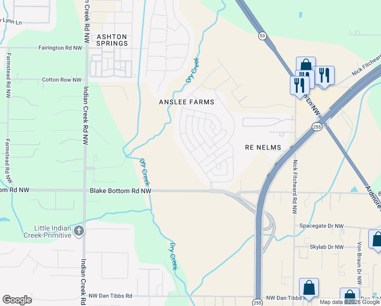 map of restaurants, bars, coffee shops, grocery stores, and more near 8331 Anslee Way Northwest in Huntsville