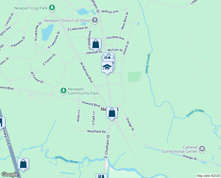 map of restaurants, bars, coffee shops, grocery stores, and more near 170 Chatham Street in Newport