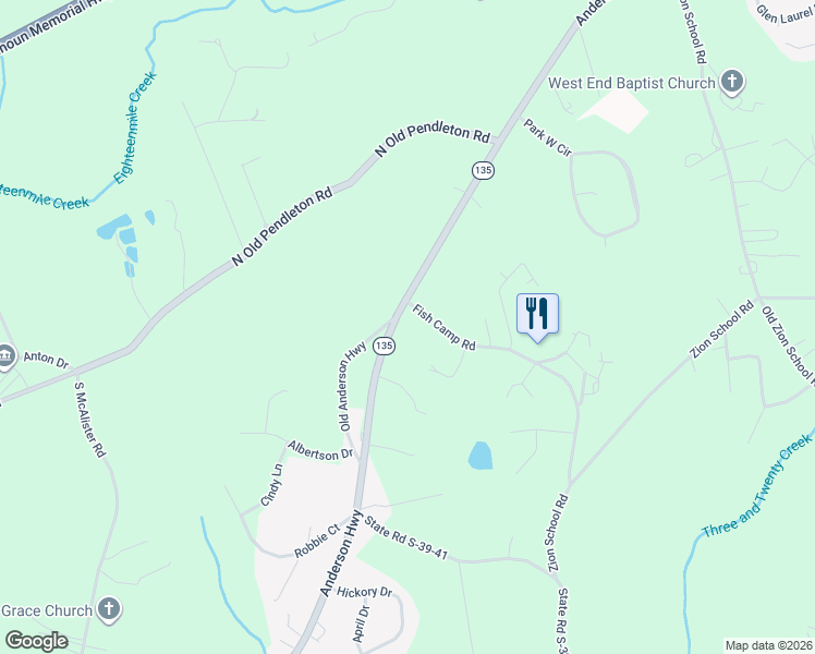 map of restaurants, bars, coffee shops, grocery stores, and more near 100 Fish Camp Road in Easley