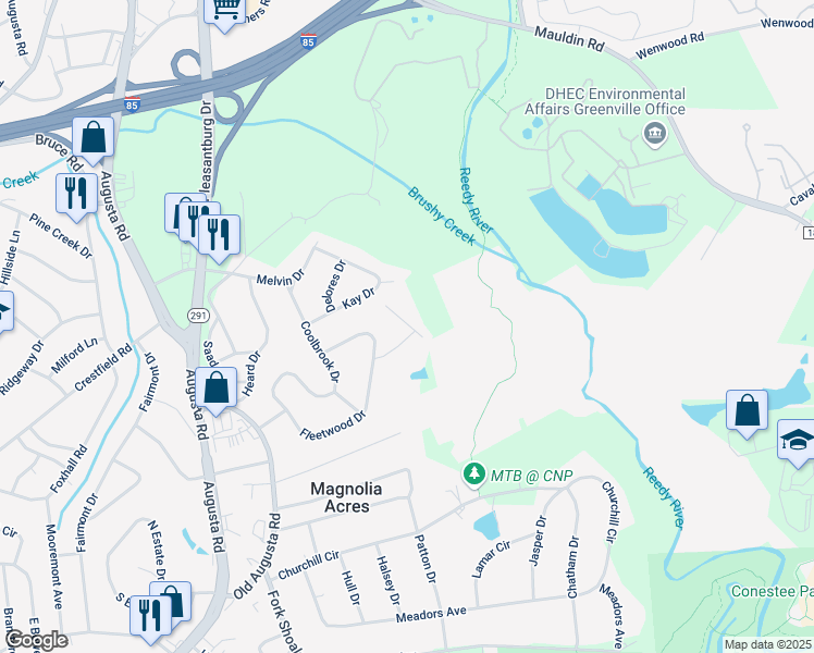 map of restaurants, bars, coffee shops, grocery stores, and more near 25 Breazeale Estate in Greenville