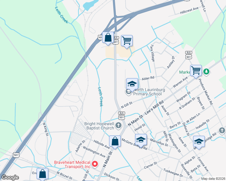 map of restaurants, bars, coffee shops, grocery stores, and more near 903 Aberdeen Rd in Laurinburg