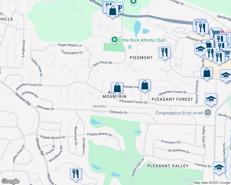 map of restaurants, bars, coffee shops, grocery stores, and more near in Little Rock