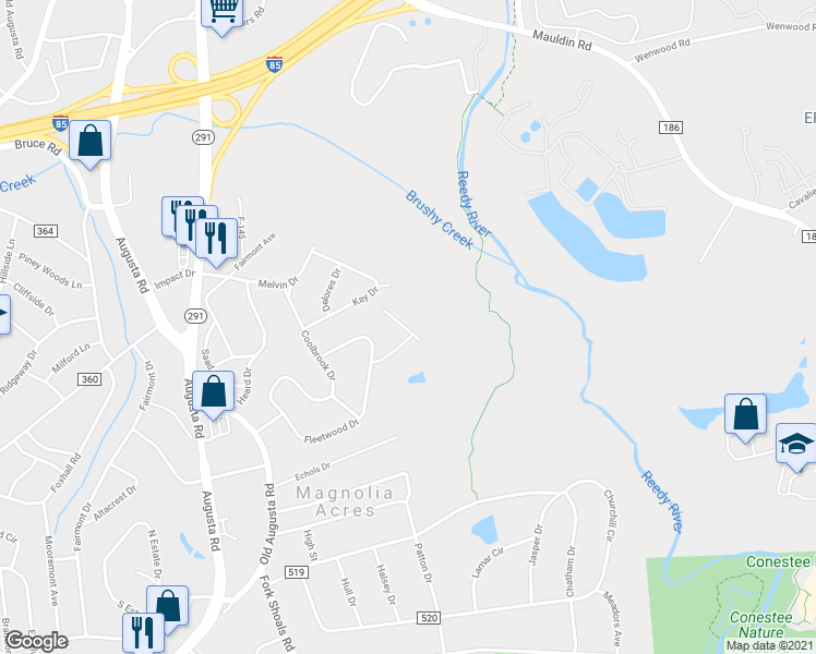 map of restaurants, bars, coffee shops, grocery stores, and more near 25 Breazeale Estate in Greenville
