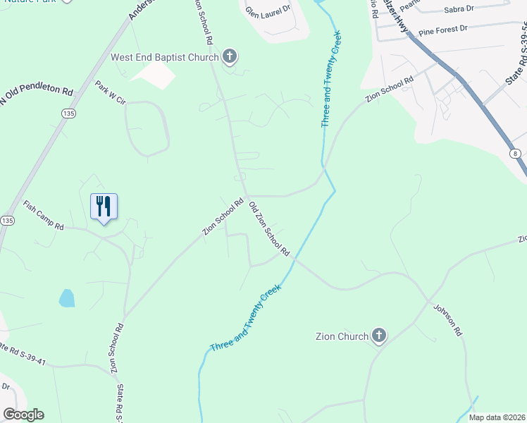 map of restaurants, bars, coffee shops, grocery stores, and more near 314 Zion School Road in Easley