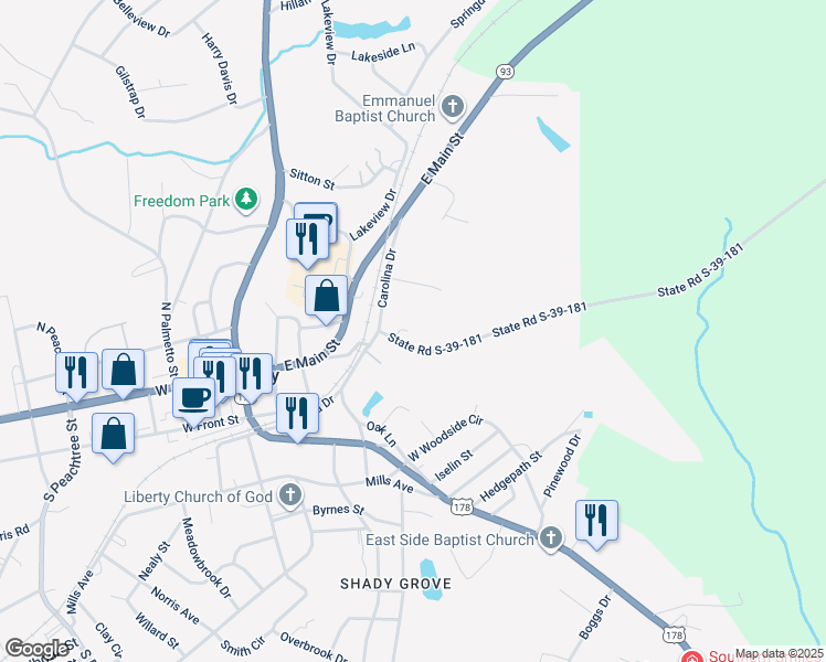 map of restaurants, bars, coffee shops, grocery stores, and more near 106 Garden Spot Circle in Liberty