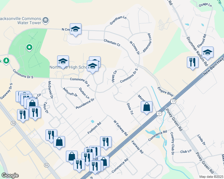 map of restaurants, bars, coffee shops, grocery stores, and more near 26 Dixie Trail in Jacksonville