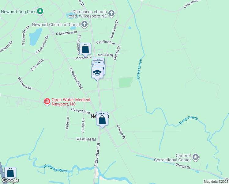 map of restaurants, bars, coffee shops, grocery stores, and more near 917 Church Street in Newport