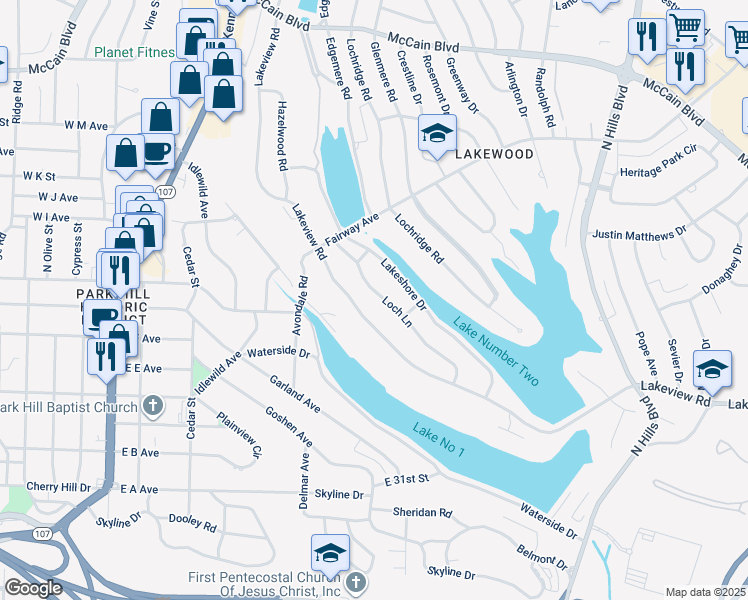 map of restaurants, bars, coffee shops, grocery stores, and more near 3718 Loch Lane in North Little Rock
