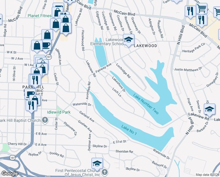 map of restaurants, bars, coffee shops, grocery stores, and more near 3718 Loch Lane in North Little Rock