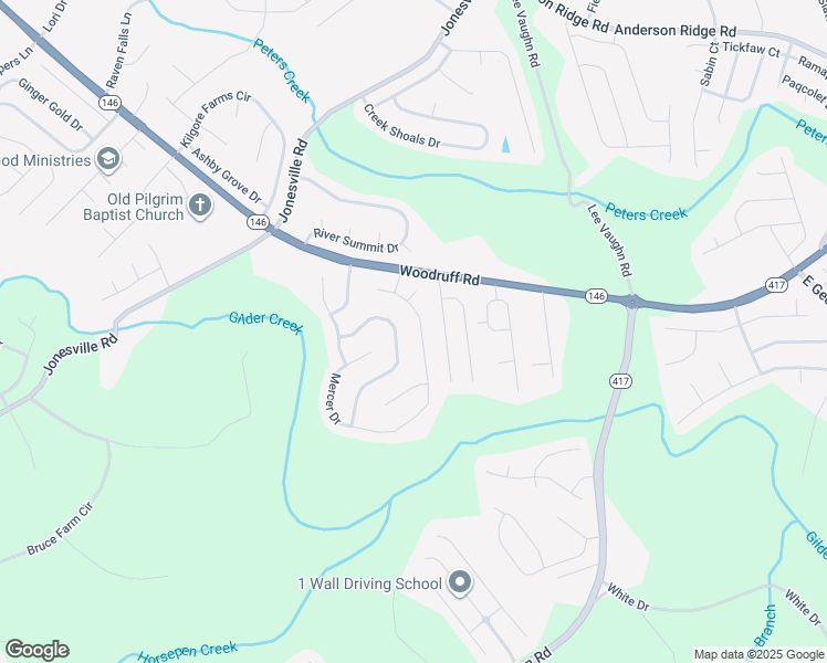 map of restaurants, bars, coffee shops, grocery stores, and more near 239 Mercer Drive in Simpsonville