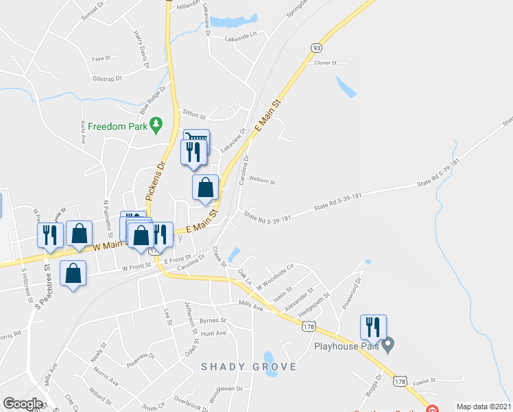 map of restaurants, bars, coffee shops, grocery stores, and more near 106 Garden Spot Circle in Liberty
