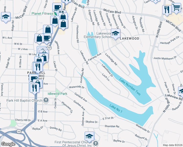 map of restaurants, bars, coffee shops, grocery stores, and more near 3742 Lakeview Road in North Little Rock
