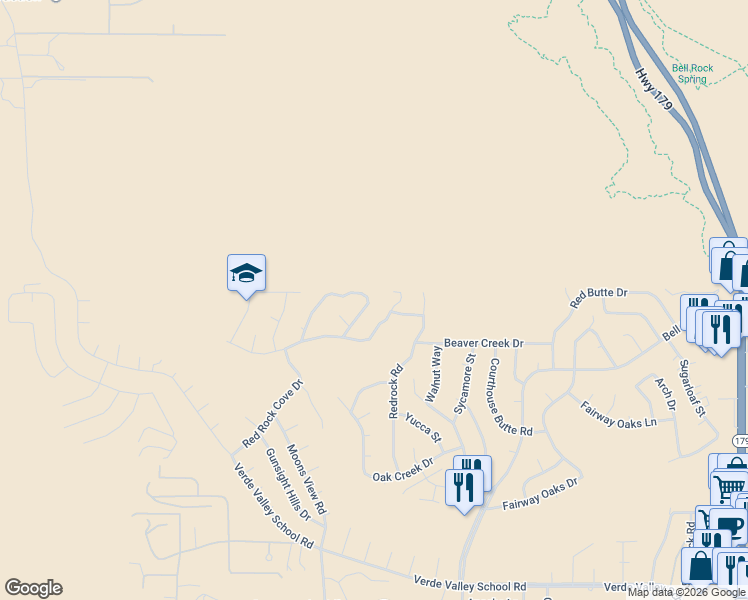 map of restaurants, bars, coffee shops, grocery stores, and more near 195 Devils Kitchen Drive in Sedona