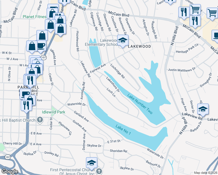 map of restaurants, bars, coffee shops, grocery stores, and more near 3718 Loch Lane in North Little Rock